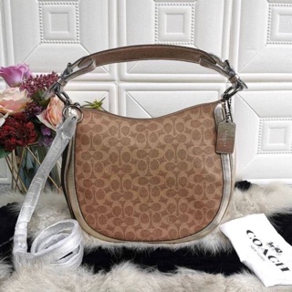 📌COACH 40616 Signature Coated Canvas Snakeskin Sutton Hobo Bag Tan Platinum 📌Size : 12.5" L x 10.5" H x 3.5" W; 7.75"