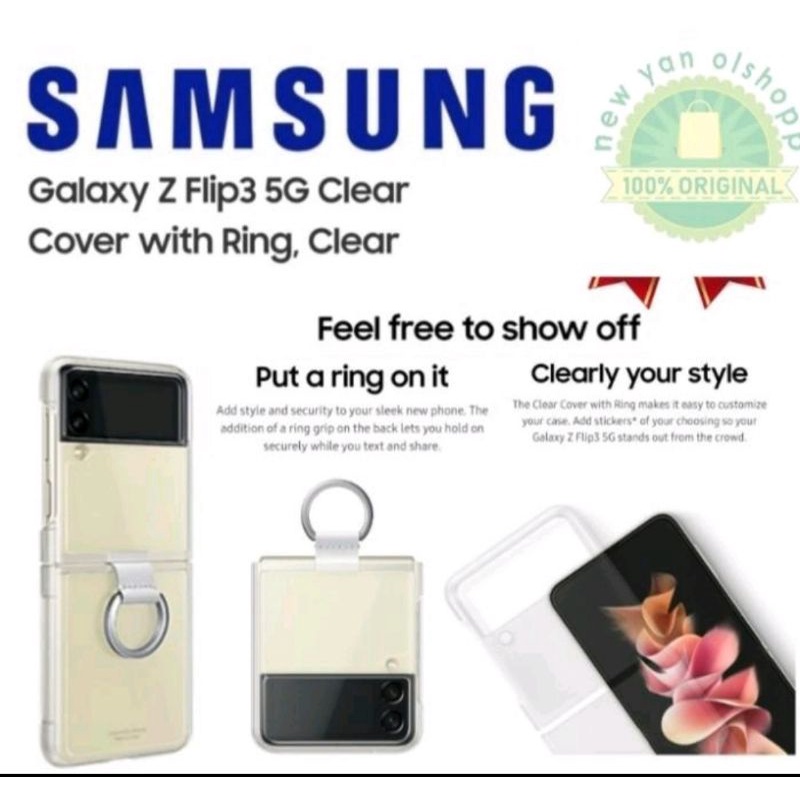 case sumsung ของแท้ ศูนย์ ใหม่พร้อมกล่อง z flip3 clear case เคสซัมซุง 5g with ring cover พร้อมส่ง รา