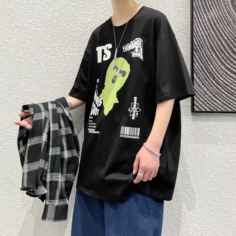 T-shirt Korean style street hip-hop trend men's short-sleeved T-shirt Personalized anime print crew neck top Oversized l #4
