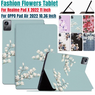 เคสหนัง PU ลายดอกไม้ กันเหงื่อ คุณภาพสูง สําหรับ OPPO Pad Air 10.36 นิ้ว 2022 Realme Pad X 11 นิ้ว