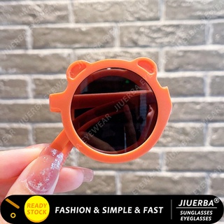 (JIUERBA) ใหม่ แว่นตากันแดดแฟชั่น พับได้ แต่งหูหมี สีแคนดี้ สไตล์เกาหลี สําหรับเด็ก