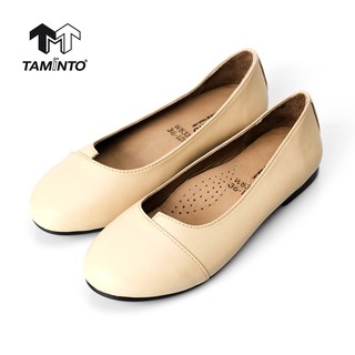 ส่งฟรี!! Taminto รองเท้าผู้หญิง หนังแท้ ส้นแบน ทรงบัลเล่ต์ หัวมน เรียบหรู W83317 Womens Leather Ballet Flats