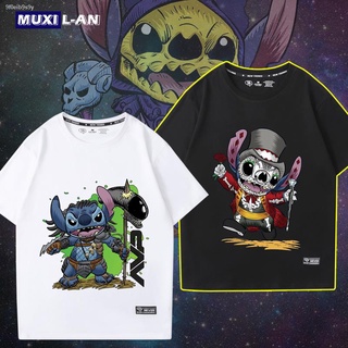 เตรียมจัดส่ง☊ญี่ปุ่น interstellar baby Stitch พิมพ์อุปกรณ์ต่อพ่วงเสื้อผ้า Stitch ผ้าฝ้ายแขนสั้นเสื้อยืดผู้ชายและผู้หญิง