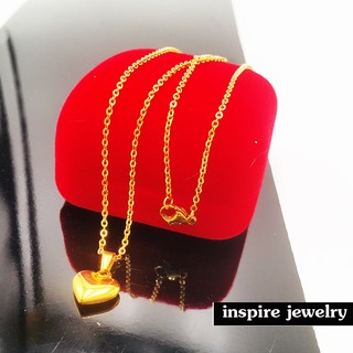 Inspire Jewelry ,สร้อยคอสี่ทองพร้อมจี้รูปหัวใจ ยาว 18นิ้ งานทอง 18K ตามแบบร้านทอง ปราณีตมาก งานแฟชั่น สีทอง สำหรับประดับ