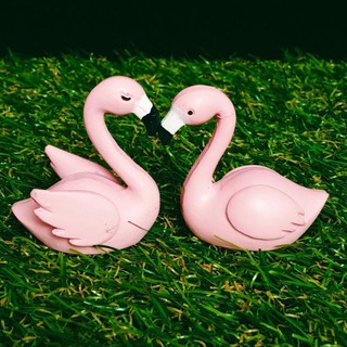 นกฟลามิงโก้ เรซิ่น ตกแต่งสวนถาด สวนขวด กระถางต้นไม้ จัดสวน Flamingo Resin Bird Decor Tray Mini Garden 2pcs/set