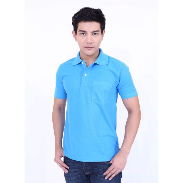 PL159 : เสื้อโปโลสีฟ้า มีกระเป๋าหน้า (ผู้ชาย) มีบริการเก็บเงินปลายทาง