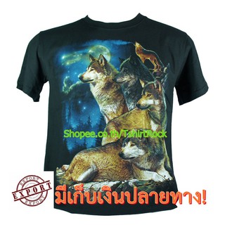 เสื้อลาย หมาป่า พระจันทร์ เสื้อยืดสีดำ สกรีนหน้าหลัง ไซร์ยุโรป