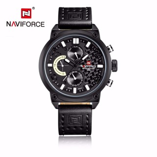 naviforce watch แท้ นาฬิกาข้อมือ สายหนังสีดำ รุ่น NF9068-BWB หน้าปัดใช้งานได้จริงทุกเข็ม