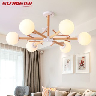 Sunmeiyi โคมไฟระย้าไม้ LED สไตล์โมเดิร์นสําหรับตกแต่งห้องนอนห้องนั่งเล่น