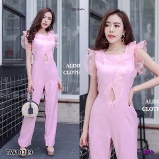 👗Pfashion [ส่งไว!!🚛] P10319 จั๊มสูทยาวแขนกุดแต่งระบาย Long sleeveless jumpsuit with ruffle trim