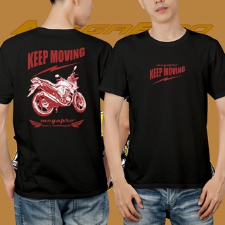 แขนสั้นcrew neckเสื้อยืด ลาย Honda Megapro Keep Moving สไตล์วินเทจ มีสีดํา สีขาว สีกรมท่า คุณภาพพรีเมี่ยม distro MIMI_00