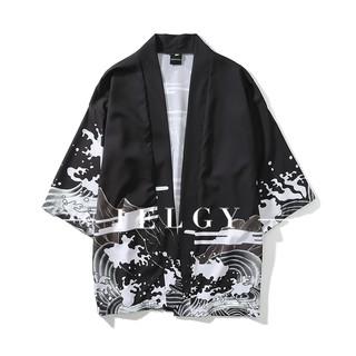 IELGY เสื้อเชิ้ตหลวมแขนสั้นผู้ชายสไตล์ญี่ปุ่น