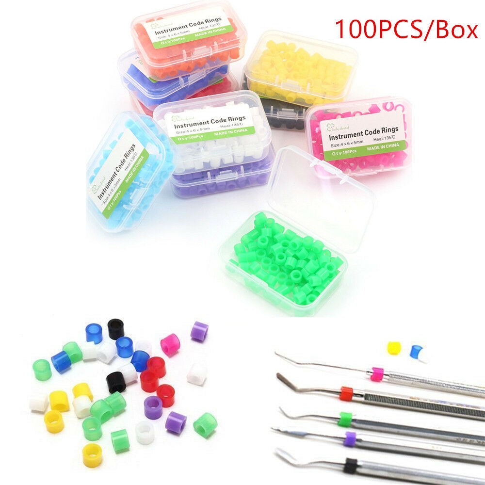 Dental Hygienist Instrument Silicone Color Code Rings 100 ชิ้น Autoclavable