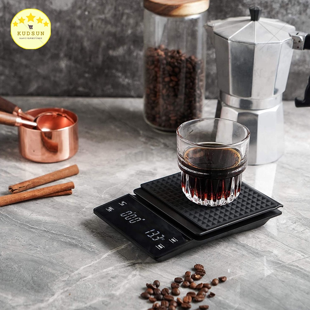 KUDSUN เครื่องชังกาแฟ เครื่องชั่งกาแฟดิจิตอล ดริป มีนาฬิกาจับเวลาในตัว มีแผ่นซิลิโคนกันลื่น รุ่น EK6