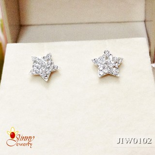 ต่างหูเงินแท้ ต่างหูจิ๋ว รูปดาว สีขาวฟ้า ประดับพลอย JIW0102