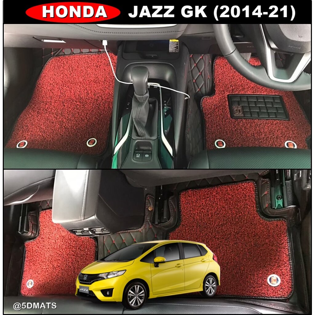 พรมปูพื้นรถยนต์ 7D HONDA JAZZ GK 2014-21 พรม7D QJ VIP เสริมใยดักฝุ่น หนาพิเศษ รวมแผ่นท้าย ปิดเบาะ เต