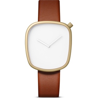 นาฬิกาข้อมือชายหญิง,Minimal,PEBBLE 05 MATTE GOLDEN STEEL ON BROWN ITALIAN  LEATHER