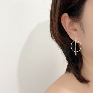 Jollity Silver Jewelry ต่างหูเงินแท้ 92.5% ต่างหูปักก้าน ลวดวงกลม+แท่งแแหลี่ยม Big Circle with Big Bar Stud Earring