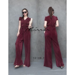 เสื้อผ้าแฟชั่น จัมสูทคอวี แขนสั้นทรงน่ารัก ผ้าพลีท รุ่น Michalee V Neck Pleated Jumpsuit [ราคาถูกที่สุด] No.032