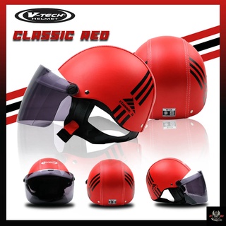 หมวกกันน็อค ครึ่งใบ V-TECH Helmet รุ่น Classic แถมฟรี แผ่นบังลมนิรภัย PC (สำหรับผู้ใหญ่)