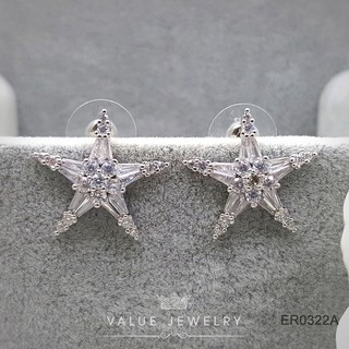 ต่างหูแป้น คริสตัลทรงเหลี่ยม ลายดาว STAR ขนาดกลาง ตุ้มหู เครื่องประดับ ER0322 ValueJewelry