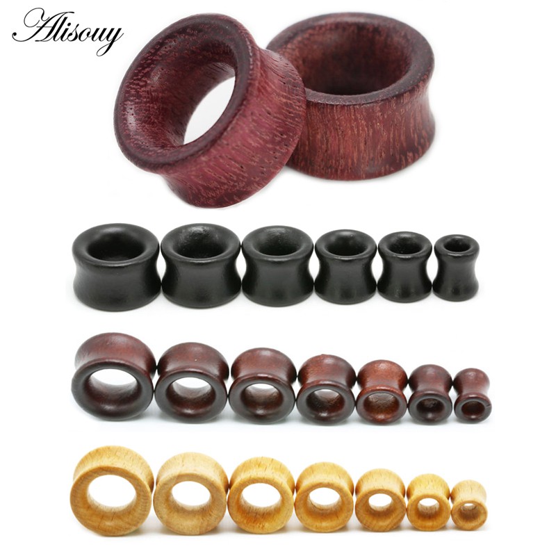 Alisouy 2PCS แฟชั่นอุโมงค์เนื้อปลั๊กหู big gauge เจาะ expander สีน้ําตาล Bubinga rose ไม้ 8 มม.-20 มม.เจาะเครื่องประดับสําหรับชาย