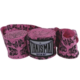 🔥🔥THAISMAI - HW-7004 - ผ้าพันมือซ้อมมวย Fancy Hand Wraps ลายหัวกระโหลก สีชมพู  4.5 M