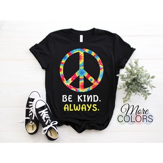 เสื้อยืดผ้าฝ้ายพิมพ์ลายแฟชั่น เสื้อยืด พิมพ์ลาย Be Kind Always Kindness Tie Dye Peace Sign สไตล์วินเทจ เรโทร น่ารัก ของข