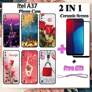 2 IN 1 Itel A37 A26 เคสโทรศัพท์ พร้อมกระจกนิรภัย เซรามิค ป้องกันหน้าจอ โค้ง ฟิล์มนิรภัย โรแมนติก