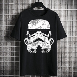 เสื้อยืดลําลอง ผ้าฝ้าย 100% แขนสั้น พิมพ์ลายการ์ตูน Star Wars Stormtrooper ดอกไม้ สีดํา พลัสไซซ์ XS-XXXL สําหรับผู้ชาย น