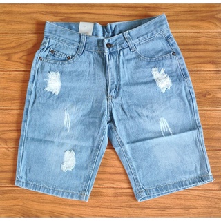 Korean Version Fashion Casual Skyblue Men's Tattered Jeans Shorts Men's Denim Shorts Bestsellers COD