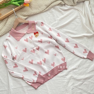 imeetyoustore พร้อมส่ง Pink heart เสื้อไหมพรมแขนยาวลายหัวใจ