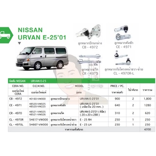 ชุดเปลี่ยนลูกหมากช่วงล่าง (CERA) NISSAN URVAN E-25’01