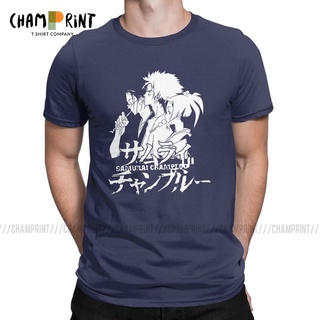 ROUND คอลูกเรือเสื้อยืด พิมพ์ลายอนิเมะ Samurai Champloo Mugen สไตล์ญี่ปุ่น-4XL