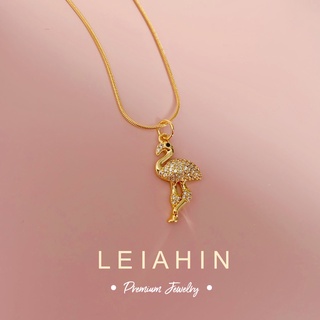 LEIAHIN สร้อยคอจี้สัตว์ สร้อยคอโซ่ สเตนเลส ทอง 18k จี้ฟลามิงโก้ ปรับขนาดได้ เครื่องประดับแฟชั่น สําหรับผู้หญิง