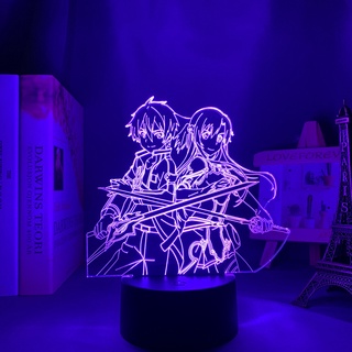 โคมไฟตั้งโต๊ะ Led ลายอนิเมะ Sword Art Online Kirito and Asuna 3d สําหรับตกแต่งห้องนอน ของขวัญวันเกิด