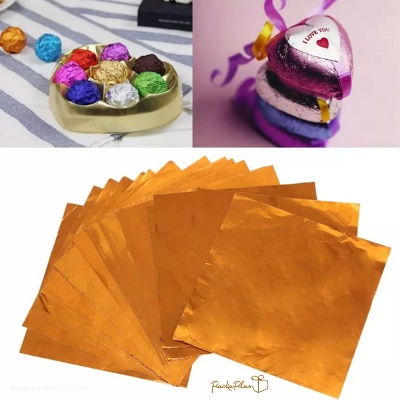 ฟอยล์ห่อช็อคโกแลต แผ่นอลูมิเนียมฟอยล์ DIY สีส้ม เงาวาว Orange Alumimium Foil Chocolate Wrapper มี 5 sizes