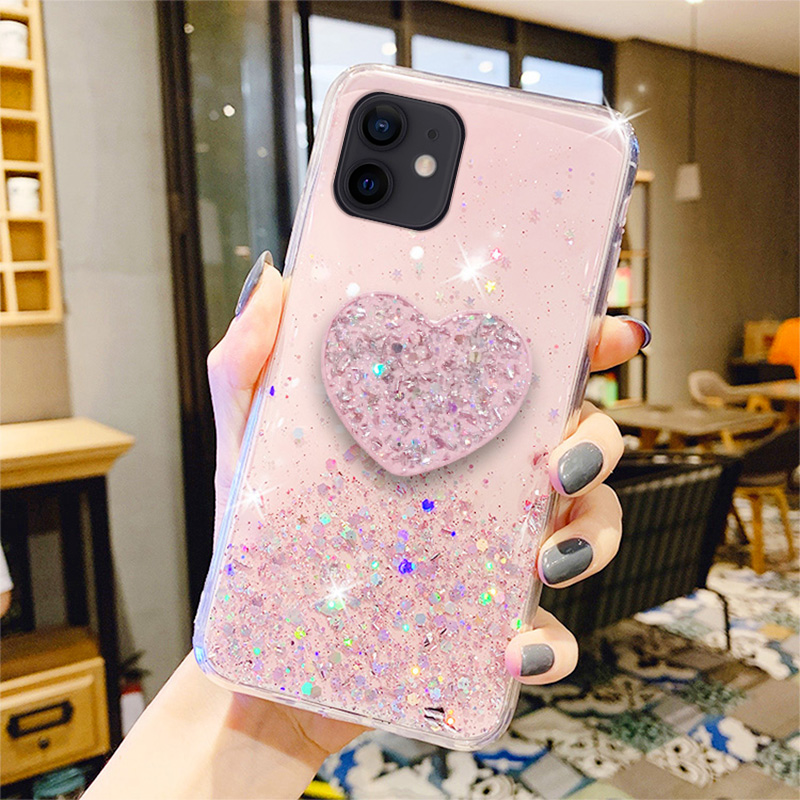 【Ready Stock】Bling Glitter+Love Bracket Phone Case Samsung A12 A02S A42 ...