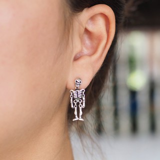 ต่างหูเงินแท้ 92.5% ต่างหูโครงกระดูก Skeleton Bone Earrings Gothic