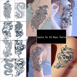 【Magic Tattoo】สติกเกอร์รอยสักชั่วคราว ลายกะโหลก งู กันน้ํา ติดทนนาน 15 วัน