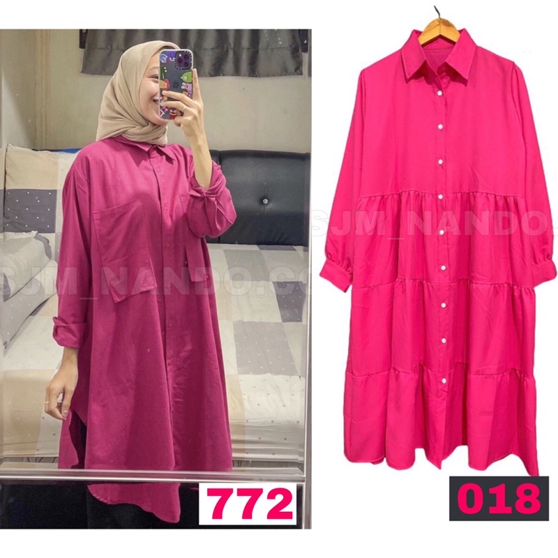 KATUN NANDO NAILA FUSCHIA TUNIC WITH TWO RUFFLE POCKETS TWO POUNTCH PREMIUM COTTON MATERIAL MUSS 018