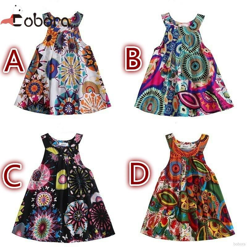 BOBORA ชุดเดรส แขนกุด ลายดอกไม้ สำหรับเด็ก