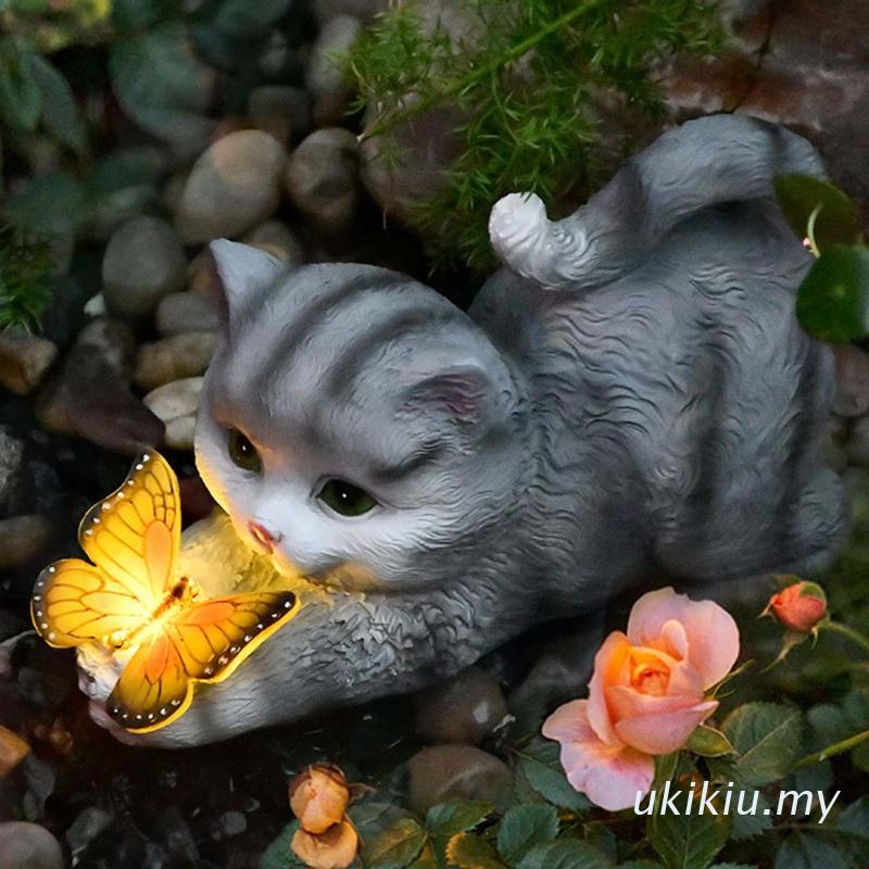 Uki รูปปั้นเรซิ่น รูปแมว ผีเสื้อ พลังงานแสงอาทิตย์ กันน้ํา