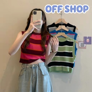 OFF SHOP พร้อมส่ง (OFF-85119)  เสื้อกล้ามทรงครอปสั้น ดีเทลลายทางน่ารักมากคิ้วสุด