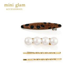 Miniglam Safari Leopard Fur Hair Clip Set เซ็ตกิ๊บติดผมขนเฟอร์และมุก