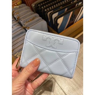 กระเป๋าใส่บัตร ใส่เหรียญ พวงกุญแจ Tory Burch Card Holders Savannah zip coin case 61511 หนังแท้ สีฟ้า ซิปรอบ