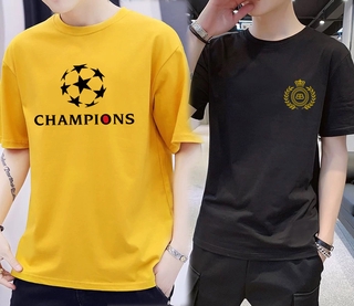 ถ้วยแชมป์ยุโรปเสื้อยืดแขนสั้น S-5XL ขนาดบวก Unisex คู่รักสวมเสื้อฟุตบอล 100 กก