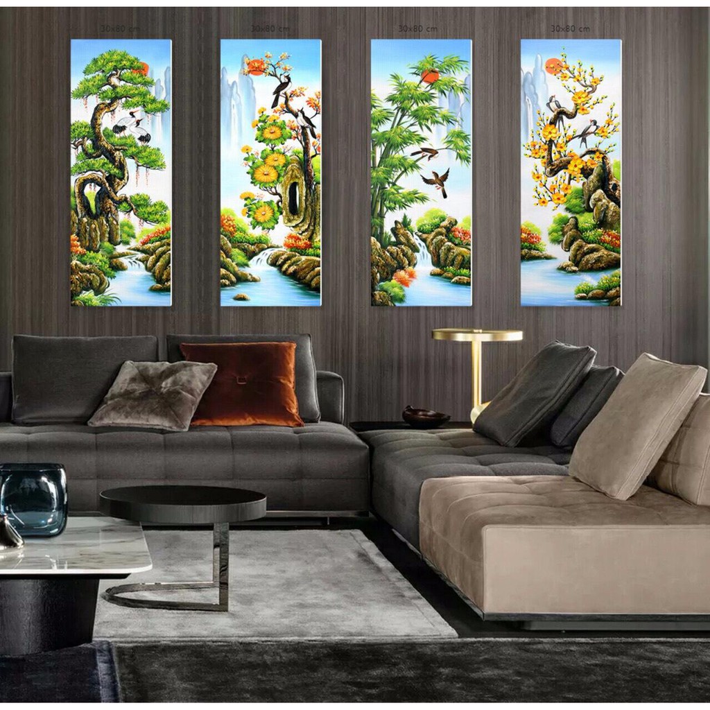 ภาพวาดติดผนังสี่อันล้ําค่า Tung Cuc Truc Mai 30 x 80 cm Tipo_0227