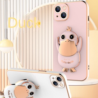 เคสโทรศัพท์มือถือ ชุบไฟฟ้า ลายเป็ดน่ารัก พร้อมขาตั้ง สําหรับ Oneplus 8T 9 10 Pro 9RT ACE 10R