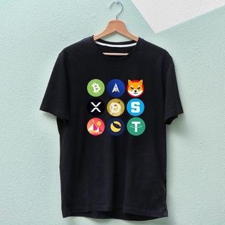 เสื้อยืด บิทคอยน์ Bitcoin BTC ETH XRP Ada Dogecoin BNB Shiba Inu ผ้า Cotton 100% เสื้อดำ ได้ทั้งหญิงและชาย